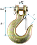 5/16 Chain Hook With Safety Latch Heavy Duty Clevis Slip Hook Grade 70 Forged Steel 14,000 Lbs Capacity Ideal For Towing, Rigging, And Industrial Construction Projects, with dimensions