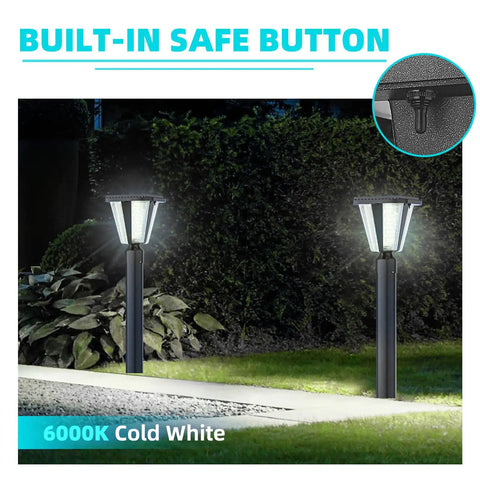 Solar Post Light Fixture 160LM Dusk To Dawn LED 3000K Warm Light illuminating pathway with IP65 waterproof design.