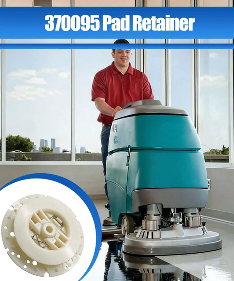 Beefed Up Pad Retainer For Floor Scrubbers And Buffers Replacement Part For Tennant T5 5680 5700 7200 7100 8300 Durable Wear Resistant High Speed Scrubbing And Long Lasting Performance, white OEM 370095 pad retainer installed on scrubber