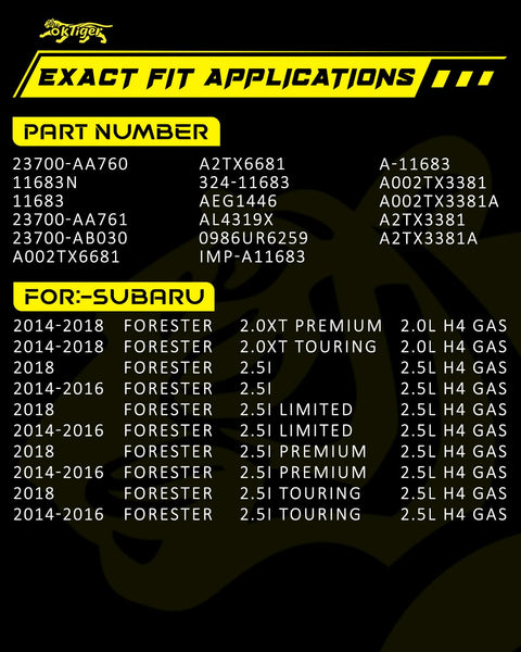 Exact fit applications chart for Subaru Forester models with part numbers for 130A Beefed Up Alternator For Subaru Forester 2014-2018 2.0L 2.5L H4 Gas 12V CW Clockwise 6 Groove Clutch Pulley Direct Fit Replacement With OEM Reference 23700-AA760 For Reliable Vehicle Electrical System.