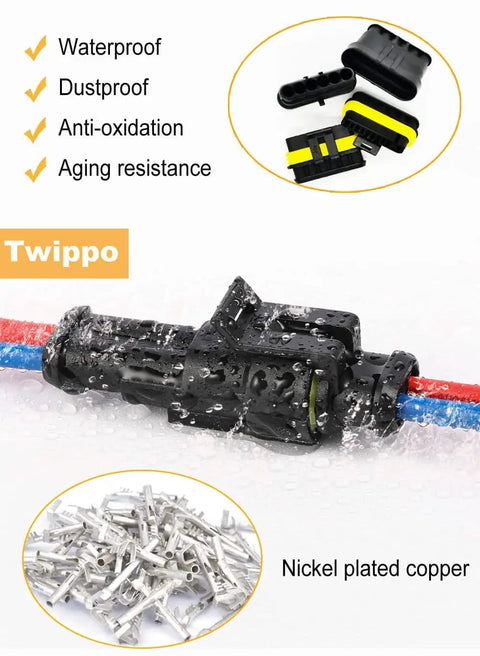 Close-up of a waterproof connector from 352 Piece Waterproof Car Electrical Connector Kit With 1 2 3 4 Pin Connectors on wet surface.