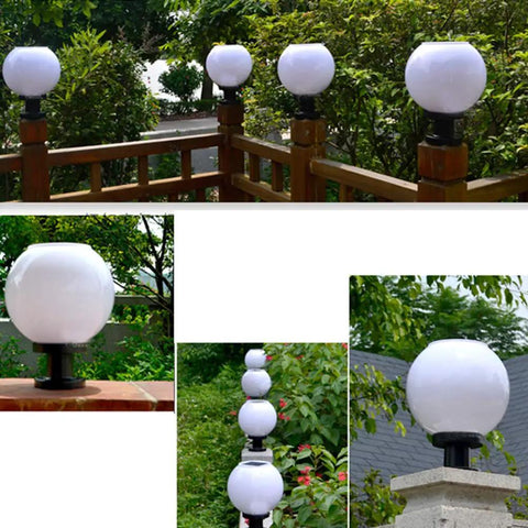 200mm Led Solar Post Light Outdoor Round Ball Landscape Path Light For Exterior House Garden Yard Patio Fence Deck White Aluminum IP65 Weatherproof With Random Base No Hassle Easy Install Energy Saving Auto On Off And Durable Weather Guard