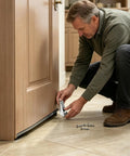 Man installing Heavy Duty Sliding Gate Rollers With Vertical Track Anti Sag Support Caster For Driveway And Patio Gates.