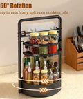 Rotating Spice Rack With Paper Towel Holder No Fuss Two Tier Lazy Susan For Spices Iron Kitchen Organizer on countertop.