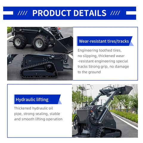 Compact 460 Mini Skid Steer Loader With Front Loader And Hydraulic Grapple Bucket Attachments details illustration