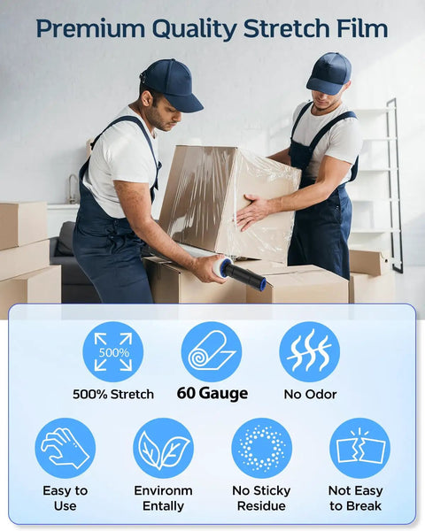 Two Pack Clear Stretch Wrap With Handle Dispenser 15 Inch By 1000 Feet Heavy Duty Industrial Packing Film 60 Gauge in use.