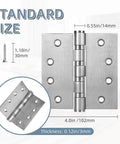 Six Pack Stainless Steel 4 Inch Door Hinges Set With Ball Bearing, Heavy Duty Square Corner Hinge For Exterior And Interior Doors, Satin Nickel Finish, Includes 48 Matching Screws; 4x4 in