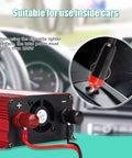 Heavy Duty 1200W Car Power Inverter Cranks Out DC 12V To 110V AC With Tough Steel Shell And Crisp LCD Display Panel For Truck RV And Weekend Cruises, showing connection to car socket.