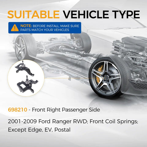 Image showing Top Shelf Front Right Steering Knuckle Assembly Fits Ford Ranger 2001 To 2009 Rwd Coil Setup Passenger Side with part number 698210.