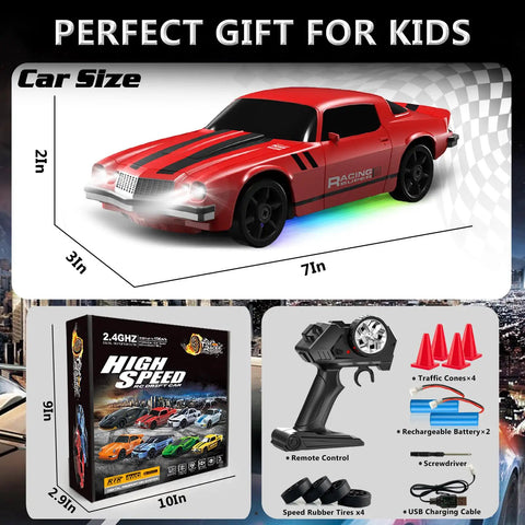 1:24 RC Drift Car 4WD With 2.4GHz Radio, 15 KMH Speed, LED Lights, Pro Drift Tires included in packaging