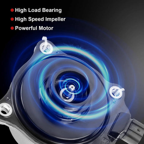 Straight Swap Coolant Electric Water Pump For Toyota Camry RAV4 Avalon Gas Engine Oem Style Plug And Play Replacement 2018 To 2021 showing high speed impeller and powerful motor.