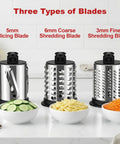 Three blades shown with slicing, coarse, and fine shredding for Meat Grinder And Cheese Grater Attachments For KitchenAid Stand Mixer.