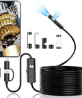 Dope Dual Lens Endoscope With Light 1920P HD Borescope and accessories beside smartphone display.