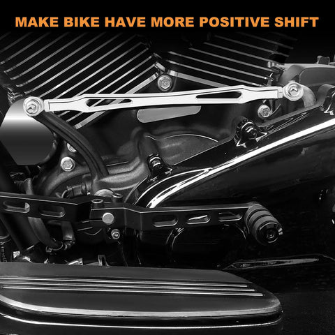 Chrome Shift Linkage For Harley Touring Rigs 1986 And Later Road King Road Glide Electra Glide Tri Glide Softail Aftermarket Replacement Gear Shift Lever chrome linkage on Harley engine