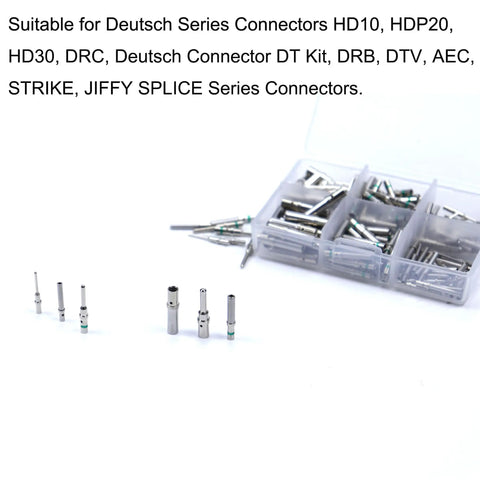 Pro Grade DT Series Solid Contact Pins And Sockets Kit for Wiring Harnesses displayed with case and connectors