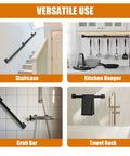 Versatile Heavy Duty 14 Foot Wall Mount Stair Handrail Built Like A Tank Steel Rail Matte Black in staircase and kitchen uses.