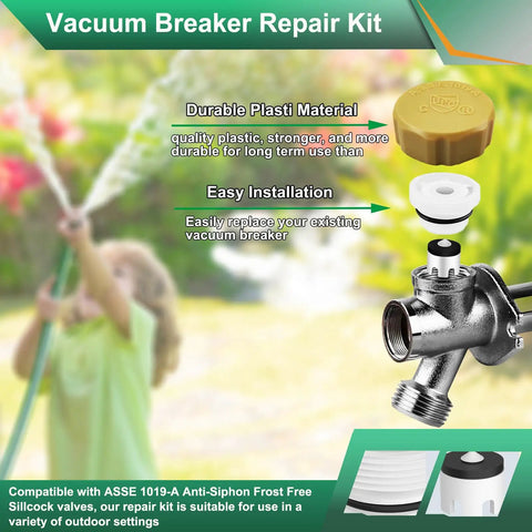 Vacuum Breaker Repair Kit with ASSE 1019-A, durable installation parts for anti-siphon frostproof faucets and hose fittings.