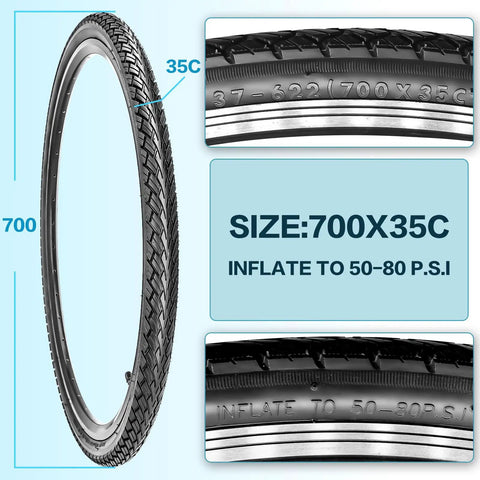 Two Pack 700x35C Foldable Road Bike Tires With Inner Tubes, Repair Kit, Rim Strips And Tire Levers Schrader Valve 48mm Black AV Compatible