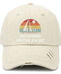 Yacht Vibes No Crying On The Yacht Inspired Cotton Baseball Cap For Men with sunset graphic and distressed details