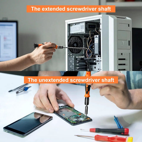 Using 117 In 1 Precision Screwdriver Set With Torx Triwing Bits on desktop PC and smartphone motherboard.