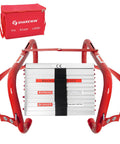 Portable Fire Escape Ladder For Five And Six Story Homes, 50 Foot Quick Deploy Emergency Escape Ladder With Anti Slip Rungs, Tangle Free Design, High Load Capacity For Safe Family Evacuations, folded with red carry bag