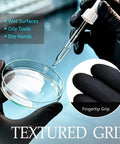 Top Tier Built Tough 6 Mil Black Nitrile Gloves 100 Pack Large textured grip on wet surfaces for precise handling in labs.