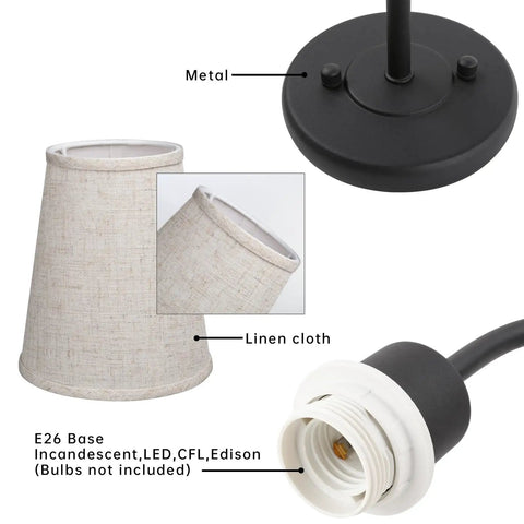 Two Light Wall Sconces With Funnel Linen Fabric Shades Vintage Modern Metal Wall Lamps components detail view