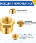 10 Pack Brass Reducer Hex Bushing 1/2 Inch Male NPT to 1/4 Inch Female NPT Pipe Fitting Adapter with smooth thread design