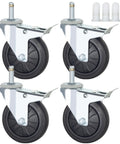 Stem Caster Wheels With Brakes, Swivel TPR Casters Set Of Four, Seven Sixteenths By One And Three Eighths Inch Stem, Heavy Duty Load Capacity Up To Eight Hundred Pounds, Replacement Wheels For Carts Dollies Work Benches And Industrial Equipment