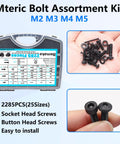 Knockout 2285 Piece Metric Screw Assortment Kit with M2 M3 M4 M5 socket bolts and nuts displayed in a hand, showing variety and types.