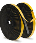 Top Shelf No Sweat Self Adhesive Foam Seal Strips For Windows And Doors, Weatherproof Insulation Tape With Dang Strong Adhesive, Slick Flex Gasket Roll, One Half Inch Wide By One Quarter Inch Thick By Sixteen Feet, Double Pack Home Projects, rolled adhesive foam tape on a white background.