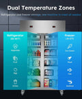 Heavy Duty Commercial Fridge And Freezer Combo With 48 Inch Width And 38 Cubic Feet showing dual temperature zones and storage options.