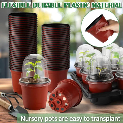 60 Pack 4 Inch Nursery Pots With Humidity Domes And 5 Pack 12 Cell Seedling Trays for seed starter kit