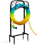 Outdoor Garden Hose Holder Stand 43 Inches Tall With Four Prongs Base Detachable Metal Hose Keeper Freestanding Organizer