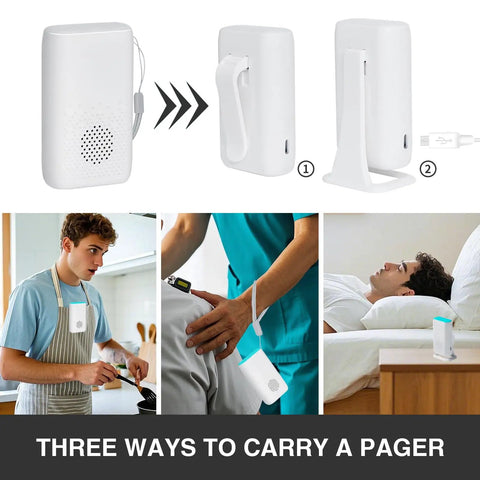 Bedside Safety Alarm System For Elderly At Home No Fuss Motion Sensor Bed Alarm With 58 Melodies LED Alerts And Gentle Vibration Fall Prevention Monitor For Seniors And Caregivers, white pager