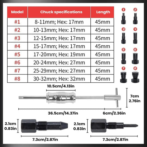 Heavy Duty Metal Bearing Extractor Blind Hole Puller Removal Tool Kit With Deep Reach Hardened Collet Adjustable Screw Set Grabbing Eight To 32 Millimeter Inner Dia Tight Grasp No Slip Smooth Motorcycle Water Pump Bearing Removal Fix Now size chart