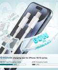 Must Have 20W Fast Charger Kit For iPhone 17 16 15 With 3ft 6ft And 10ft USB C To USB C Cables And 20W PD Block Fast Charge