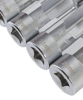 Close-up of 9 Piece Fuel Line Socket Set With Three Eighths And One Half Inch Drive From Ten To Twenty Two Millimeter Sizes CRV Steel
