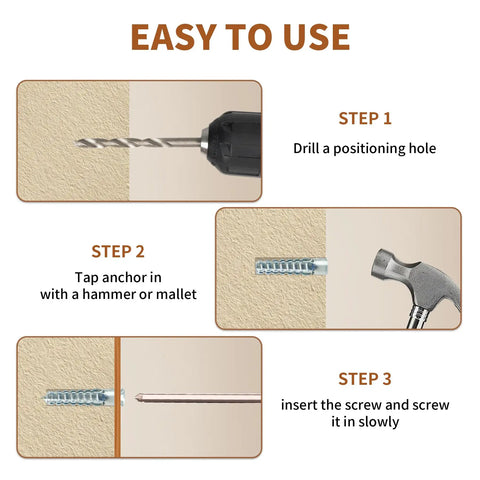 Heavy Duty Hollow Wall Anchors With Screws For Stripped Hole Fixes And Wobbly Hinge Fixes Tree Shape Zinc Coated Steel Drywall Plugs in installation steps