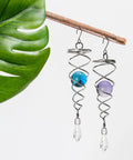 Stainless Steel Wind Spinner Tail Gazing Ball Stabilizers For Indoor And Outdoor Decor With Hanging Swivel Hook Glass Ball Accent Weatherproof Garden Ornament Kit To Elevate Patio And Yard Vibes, two hanging spirals with blue and purple glass balls