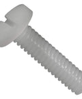 Slotted Binding Machine Screws 1/4-20 x 1 Nylon, close-up of slotted head and coarse threads, for binders and enclosures