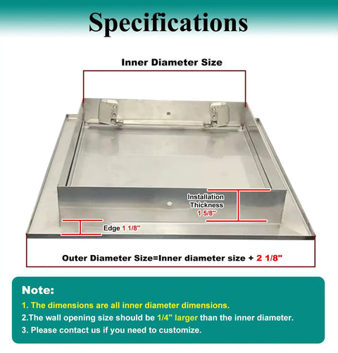 Specifications of Stainless Steel Drywall Access Door With Slick Push Latch For No Sweat Ceiling Install Flush Mount Electrical Plumbing Wall Hole Cover Plate Build Quality You Love.