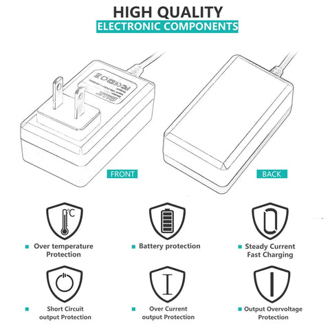 Diagram of 6.6 Ft Long AC Power Cord For Meade Telescopes ETX Series DC Supply Charger with protection features illustrated.
