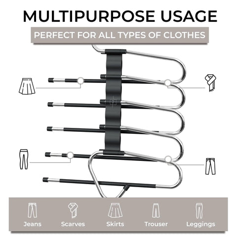 Transform Your Closet Vibe with These Badass Space Saving Pants Hangers 2 Pack The 5 Tier Design Lets You Stack Jeans Slacks and Skirts Like a Pro Non Slip Surface Keeps Everything Secure In Place for a Clean Organization Setup That Just Works