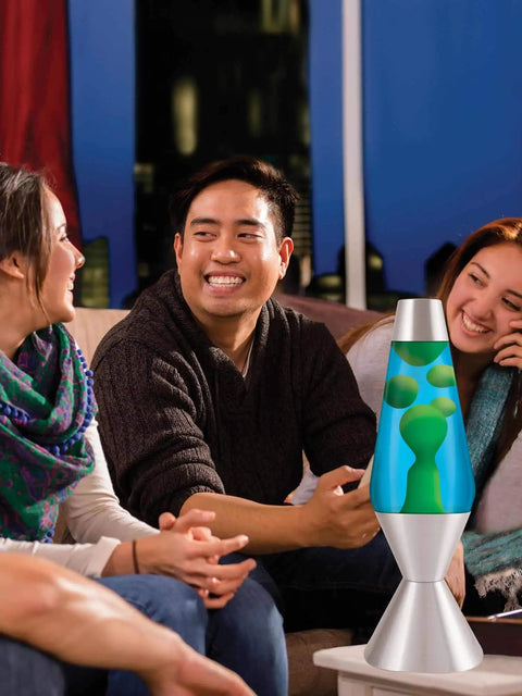 Group enjoying 52-Ounce Lava Lamp With Yellow Blue Silver Liquid, Classic Retro Mood Lighting For Living Room Or Desk