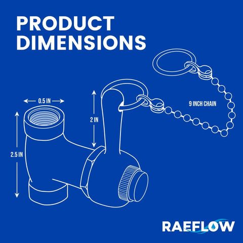 Diagram showing dimensions of Self Closing Shower Valve With Pull Chain In Chrome Finish Ideal For Outdoor And Indoor Showers Water Saving.