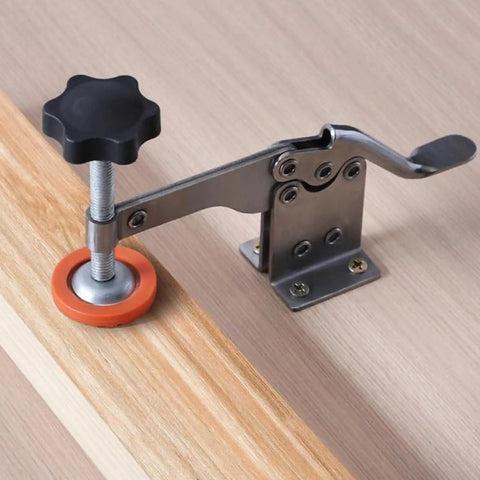 Heavy Duty Quick Release Toggle Clamp For Woodworking And Welding, Non Slip Rubber Grip Locks Down Tight, adjustable clamping mechanism.