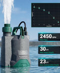 One Third Horsepower Submersible Water Pump With 2450 GPH Flow Portable Electric Utility Pump for Pool Drainage and Flood Cleanup