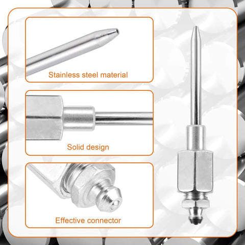 7 Piece Grease Gun Accessory Kit With 2 Grease Nozzles, 1 Needle Tip Dispenser, steel needle tip and connectors close-up