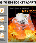 Ceramic Mogul E39 To E26 Socket Converter, heat resistant, rated 660 watts, ideal for outdoor lighting and workshops.